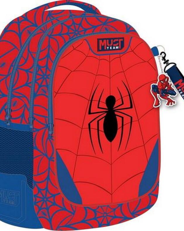 Ruksak školski Must team Spiderman crveni s 3 pretinca (i privjeskom za ključeve) 32x18x43cm 508747